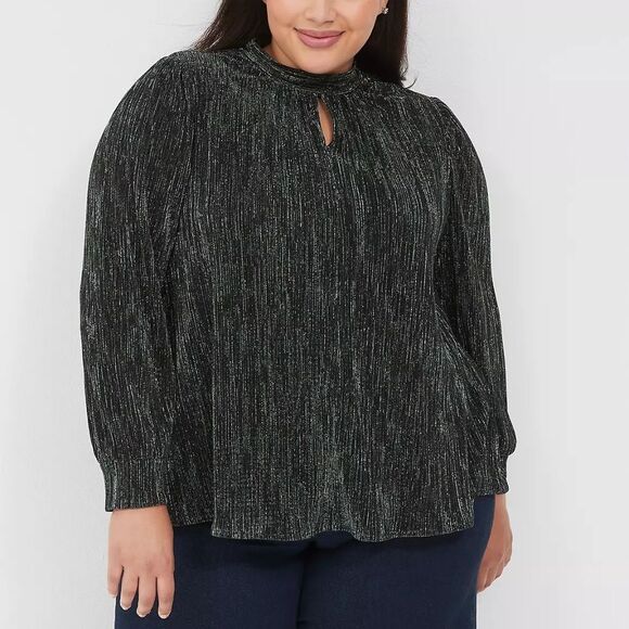 LANE BRYANT - Swing Lurex Mock-Neck Plisse Top - Picture 1 of 5